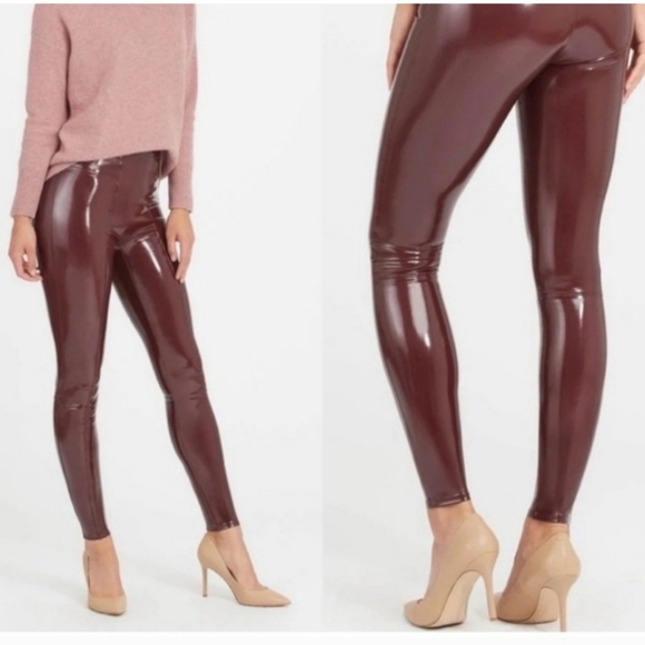 Spanx Faux Patent Leather leggings Ruby red leggings pull on pants - Picture 2 of 10